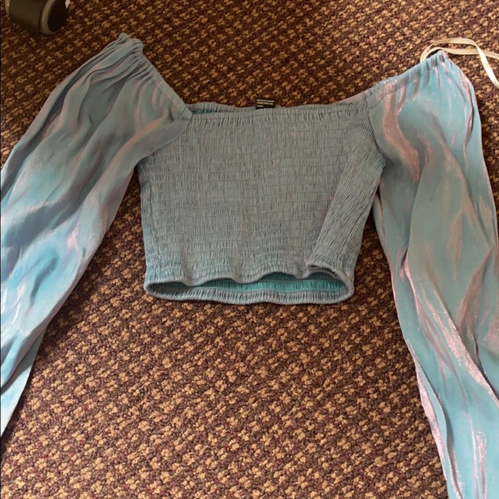 Blue irradescent crop top